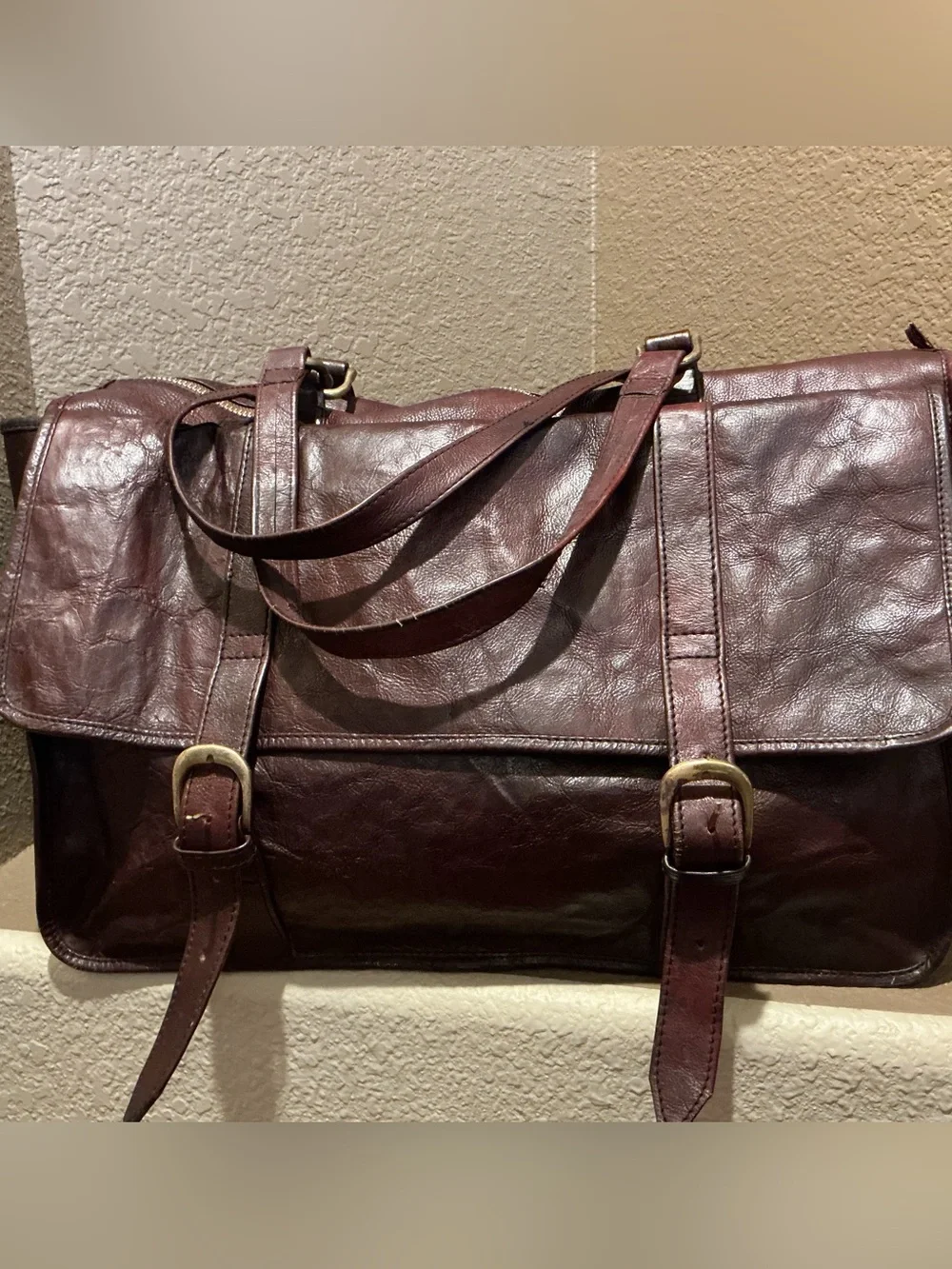 Vintage Genuine Leather Dark Brown Messenger Satchel Work Bag Made in India 20”